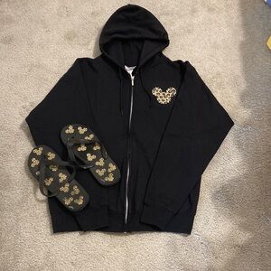 Disney Black/Leopard Hoodie & Matching Flipflops
